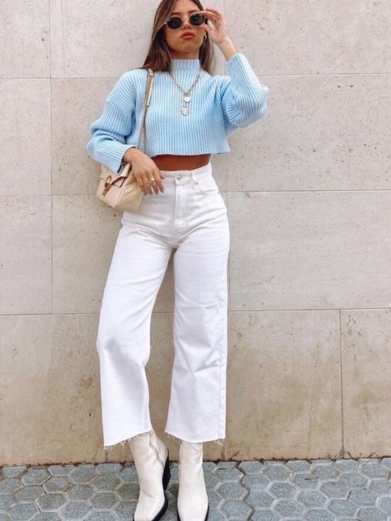 Zara Denim - Zara White Ankle-Length Wide Crop Jeans